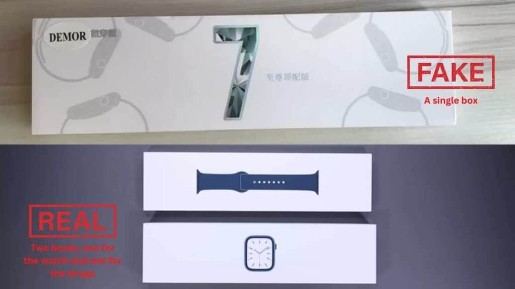 gefälschte apple watch box vs. echte verpackung