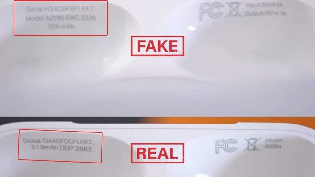 fake airpods vs real serial number