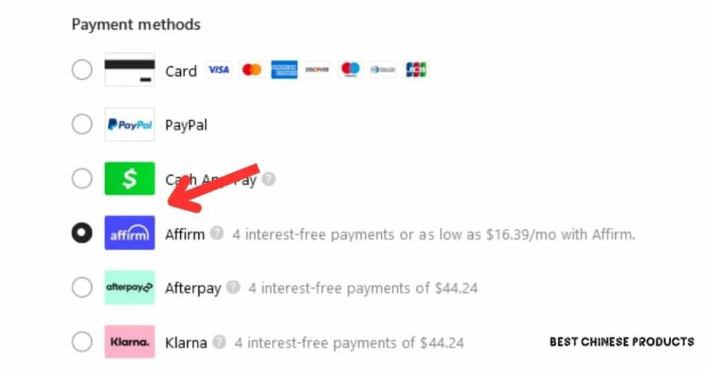 How to Pay with Affirm on Temu? - select the payment method